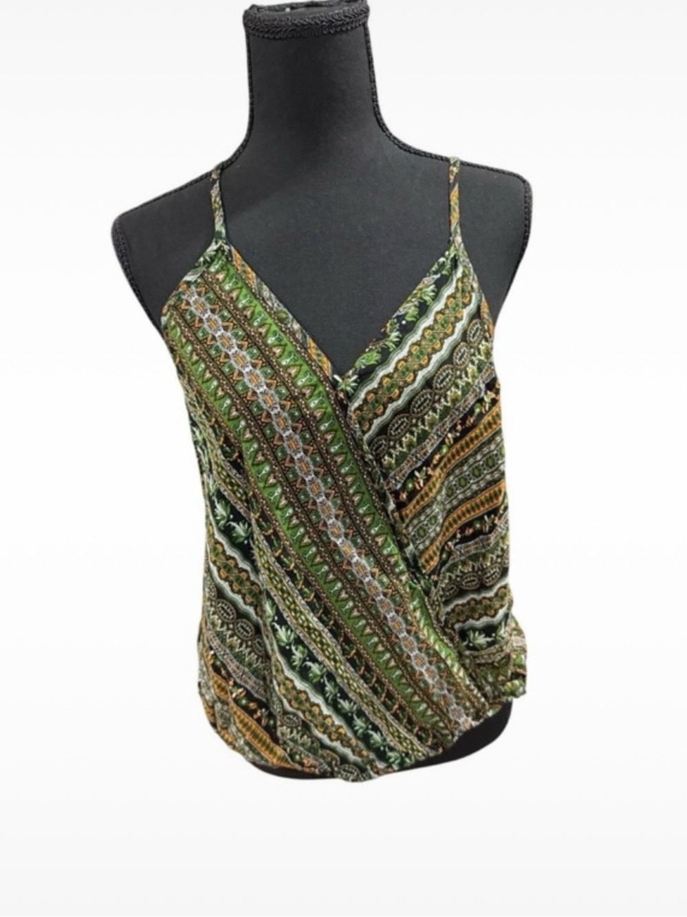 SHEIN Green Boho Paisley Surplice Tank Top XL